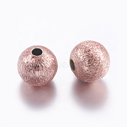 Brass Textured Beads, Round, Rose Gold, 6x5.5mm, Hole: 2mm(KK-K197-C-38RG)