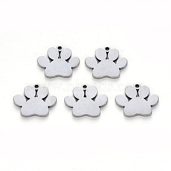 304 Stainless Steel Charms, Laser Cut, Dogs Paw Print, Stainless Steel Color, 13x15x1mm, Hole: 1.2mm(X-STAS-N092-46)