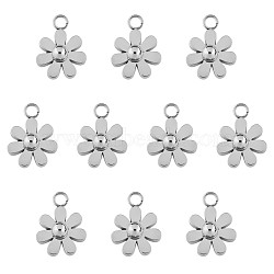 10Pcs 430 Stainless Steel Small Flower Pendants, Metal Daisy Pendant for Jewelry Earring Bracelet Handmade Making, Stainless Steel Color, 9mm, Hole: 2mm(JX236A)