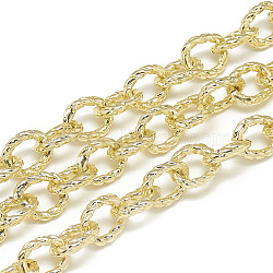 Aluminum Cable Chains, Textured, Unwelded, Oval, Light Gold, 12x10x2.5mm(CHA-S001-084)