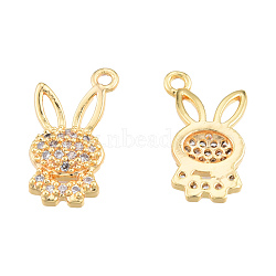 Brass Micro Pave Clear Cubic Zirconia Charms, Nickel Free, Rabbit, Real 18K Gold Plated, 14x7.5x2.5mm, Hole: 1mm(KK-N231-379)