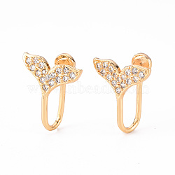 Brass Micro Pave Clear Cubic Zirconia Cuff Earrings, Whale Tail Shape, Nickel Free, Real 18K Gold Plated, 16x13x1.5mm(EJEW-Q703-002-NF)