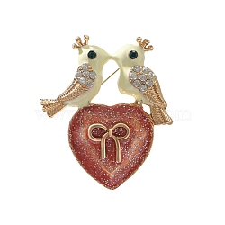 Loved Bird with Heart Enamel Pins, with Rhinestone, Zinc Alloy Enamel Brooches for Backpack Clothes, Red, 64x55mm(PW-WG116DF-01)