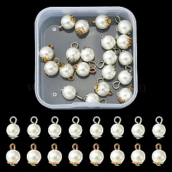 20Pcs 2 Colors Resin Imitation Pearl Round Charms, with Alloy Findings, Platinum & Golden, 8mm, 10pcs/color(RESI-YW0001-42)