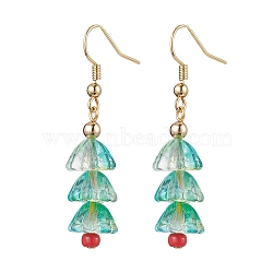 Christmas Tree Glass Dangle Earrings, Brass Jewely for Women, Golden, 47x11mm(EJEW-TA00496)