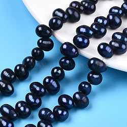 Natural Cultured Freshwater Pearl Beads Strands, Dyed, Potato, Prussian Blue, 8.5~12.5x6~8.5mm, Hole: 0.5mm, about 56~58pcs/strand, 14.96~15.75 inch(38~40cm)(PEAR-N013-07K)