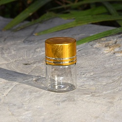 Glass Bead Containers, Column with Aluminum Lid, Goldenrod, 2.2x3cm, Capacity: 5ml(0.17fl. oz)(PW-WG88208-01)