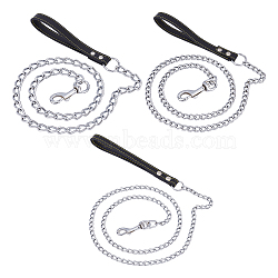 CHGCRAFT 3Pcs 3 Style Iron Curb Chains & PU Leather Handles Ropes, Pet Collar Traction Rope, Platinum, 1230~1247x7~19mm, 1pc/style(AJEW-CA0001-69)