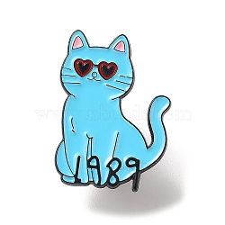 Cat Shape Enamel Pins, Black Alloy Brooches for Backpack Clothes, Cyan, 30x21.5x1.5mm(JEWB-P039-01EB-05)