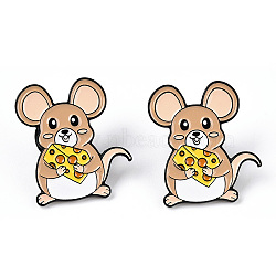 Mouse with Cheese Enamel Pin, Cute Animal Alloy Enamel Brooch for Backpack Clothes, Electrophoresis Black, BurlyWood, 27x24x10mm, Pin: 1mm(JEWB-I015-25EB)