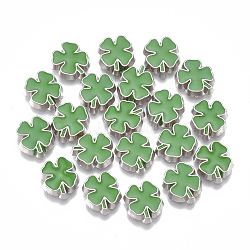 Alloy Enamel Cabochons, Fit Floating Locket Charms, Four Leaf Clover, Green, Platinum, 8.5x7.5x2mm(PALLOY-T054-25)