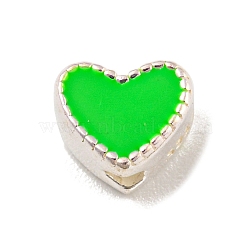 Heart Shape Silver 925 Sterling Silver Beads, with Enamel, with S925 Stamp, Lime, 5.5x6.5x4mm, Hole: 1.2mm(STER-A031-02A)