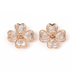 Glass Rhinestone Cabochons, with Alloy Finding, Clover, Light Gold, 18x18x7mm(ALRI-TAC0002-03KCG)