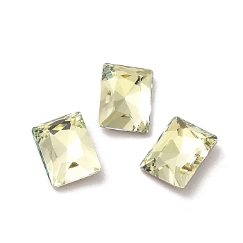 Glass Rhinestone Cabochons, Point Back & Back Plated, Faceted, Rectangle, Jonquil, 8x6x2.8mm