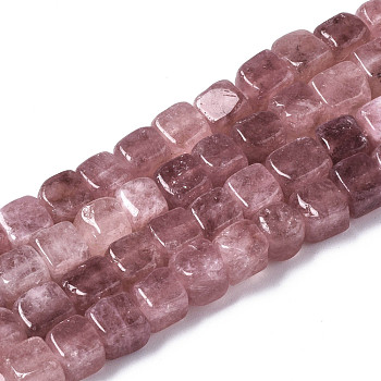 Natural Strawberry Quartz Beads Strands, Cube, 7~8x7~8x7~8mm, Hole: 0.9mm, about 45~49pcs/strand, 13.39~14.57 inch(34~37cm)