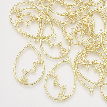 Alloy Open Back Bezel Pendants, For DIY UV Resin, Epoxy Resin, Pressed Flower Jewelry, Teardrop, Light Gold, 39.5x26x2mm, Hole: 1.4mm