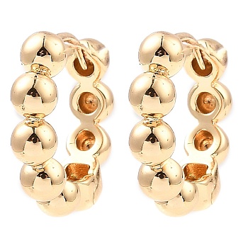 Brass Beaded Hoop Earrings, Ring, Light Gold, 18x20x4.5mm