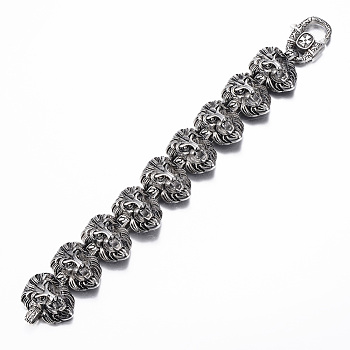 304 Stainless Steel Lion Link Bracelets, Antique Silver, 8-5/8 inch(220mm)
