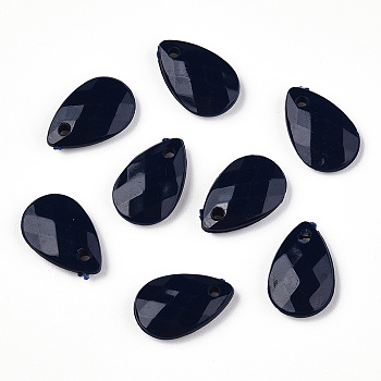 Opaque Acrylic Charms, Faceted, Teardrop Charms, Prussian Blue, 13x8.5x3mm, Hole: 1mm