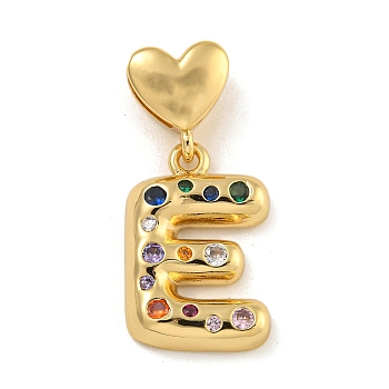 Brass Micro Pave Cubic Zirconia European Dangle Charms, Real 18K Gold Plated, Letter E, 30.5mm, Hole: 6x3mm, pendant: 21x14x4mm