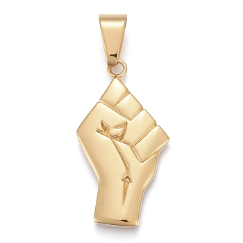 304 Stainless Steel ASL Pendants, Gesture of Fist, Golden, 42x23x3.5mm, Hole: 6x12mm