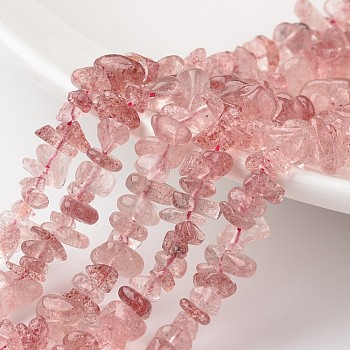 Chip Natural Strawberry Quartz Bead Strands, Grade A+, 7~12x5~8x2~5mm, Hole: 1mm, about 15.7 inch