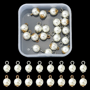 20Pcs 2 Colors Resin Imitation Pearl Round Charms, with Alloy Findings, Platinum & Golden, 8mm, 10pcs/color