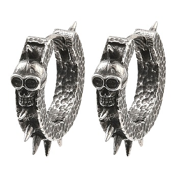 Antique Silver 316 Surgical Stainless Steel Hoop Earrings, Skull, 18x21x4.5mm