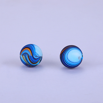 Printed Round Silicone Focal Beads, Marine Blue, 15x15mm, Hole: 2mm