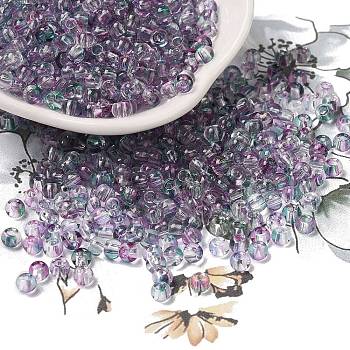 Transparent Colours Glass Round Beads, with Glitter Powder, Round Hole, Orchid, 4x3mm, Hole: 1.4mm, about 4500pcs/pound