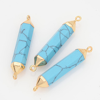Synthetic Turquoise Links, Bullet, with Golden Plated Brass Findings, 48x8mm, Hole: 2mm