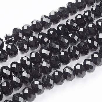 Handmade Glass Beads, Faceted Rondelle, Black, 12x8mm, Hole: 1mm, about 72pcs/strand