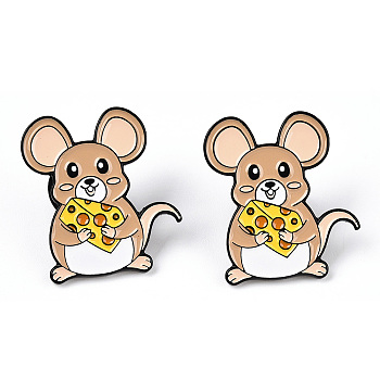 Mouse with Cheese Enamel Pin, Cute Animal Alloy Enamel Brooch for Backpack Clothes, Electrophoresis Black, BurlyWood, 27x24x10mm, Pin: 1mm