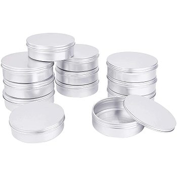 Round Aluminium Tin Cans, Aluminium Jar, Storage Containers for Cosmetic, Candles, Candies, with Screw Top Lid, Platinum, 3-3/4x1-1/8 inch(9.4x2.75cm), Capacity: 150ml, 12pcs/box