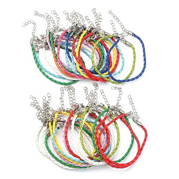 Trendy Braided Imitation Leather Bracelet Making, with Iron Lobster Claw Clasps & End Chains, Mixed Color, 200x3mm