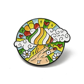 Cartoon Mushroom Flower Cloud Enamel Pins, Black Alloy Brooch for Backpack Clothes, Flat Round, Colorful, 26x30x2mm