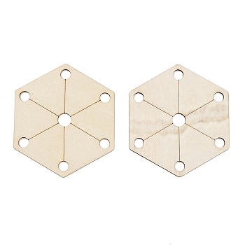 Wood Tool for Knitting Loom Accessories, Hexagon, PapayaWhip, 7x6.1x0.2cm, Hole: 6mm and 8mm