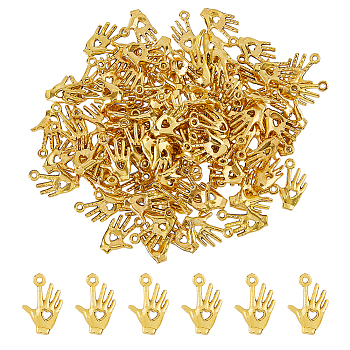 Tibetan Style Alloy Pendants, Hand with Hollow Out Heart Charms, Antique Golden, 18.5x12.5x2.5mm, Hole: 1.6mm, 120pcs/box