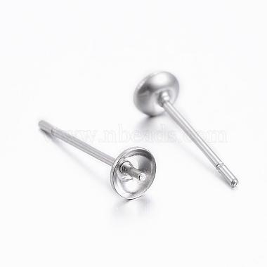 304 Stainless Steel Post Stud Earring Settings For Half Drilled Beads(STAS-H376-93)-2