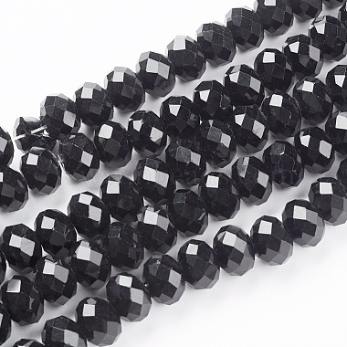 Handmade Glass Beads, Faceted Rondelle, Black, 12x8mm, Hole: 1mm, about ...