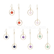 Natural Gemstone Round Beads Dangle Earrings, Golden 304 Stainless Steel Tassel Drop Asymmetrical Earrings with Brass Ear Wires, 37~70mm, Pin: 0.7mm(EJEW-JE05141)