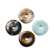 Natural Mixed Stone Pendants, Donut/Pi Disc Charms, 40x6.5mm, Hole: 9mm(G-G119-03)