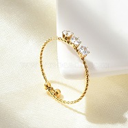 304 Stainless Steel Rhinestone Open Cuff Rings, Real 18K Gold Plated, 11x3.5mm, Inner Diameter: 19.6mm(RJEW-M070-02G-01)