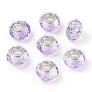 Handmade Glass European Beads, Large Hole Beads, Silver Color Brass Core, Lilac, 14x8mm, Hole: 5mm(GPDL25Y-78)