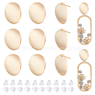 12Pcs Brass Stud Earring Findings, with Vertical Loops & 30Pcs Plastic Ear Nuts, Oval, Long-Lasting Plated, Nickel Free, Real 18K Gold Plated, 22x18x2.5mm, Hole: 2mm, Pin: 0.8mm(KK-BC0010-89)