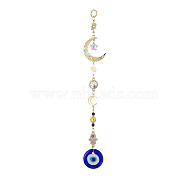 Evil Eye Lampwork Pandant Decorations, with Stainless Steel Moon, Alloy Moon, Colorful, 240mm(HJEW-JM01002)