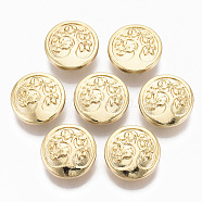 Alloy Shank Buttons, 1-Hole, Cadmium Free & Nickel Free & Lead Free, Flat Round with Tree of Life, Real 18K Gold Plated, 17.5x6.5mm, Hole: 2mm(PALLOY-S135-024-NR)