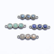 Natural Gemstone Links connectors, with Brass Findings, Gunmetal, 24x6x3.5~4mm, Hole: 1mm(G-I196-24B)