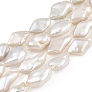 Natural Baroque Pearl Keshi Pearl Beads Strands, Cultured Freshwater Pearl, Rhombus, Creamy White, 15~29.5x9~13x5~8mm, Hole: 0.7mm, about 19~22pcs/strand, 14.09 inch~15.35 inch(35.8~39cm)(PEAR-S010-28)