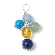 Natural & Synthetic Mixed Gemstone Pendants, Eco-Friendly Silver Color Plated Copper Wire Wrapped Cross Charms, Mixed Dyed and Undyed, 29x17x7mm, Hole: 3.2mm(PALLOY-JF02226-02)
